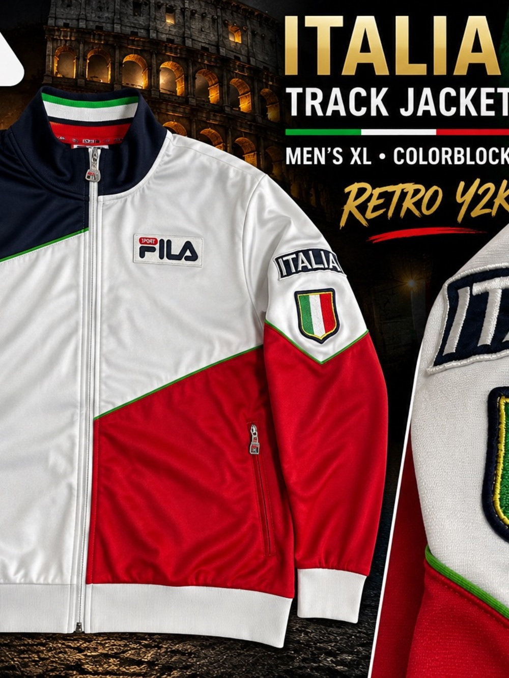 FILA Sport Italia Track Jacket Men’s XL Red White Navy Retro Y2K Colorblock